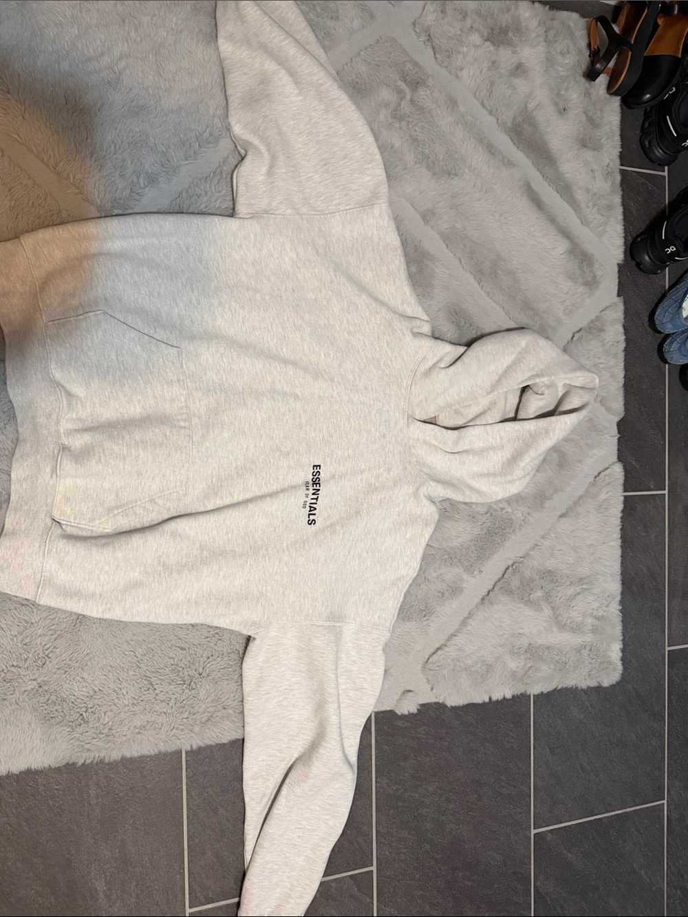 Essentials Light Gray Crewneck Hoodie with Chest Logo